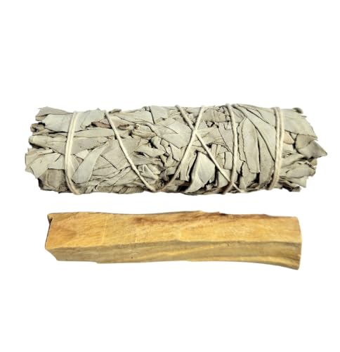 Lot 1 fagot de Sauge Blanche + 1 bâtonnet de Palo Santo - Sauge Naturelle 25-30g (+/- 10 cm) – Purification, Bien-Être & Harmonie – Encens Naturel pour la Maison, Méditation, Yoga Apaisante