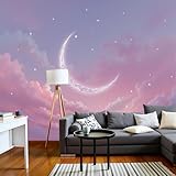 Papel Pintado Mural Luna Creciente En El Cielo Acuarela Onírica Foto Murales, Restaurante Decoració Papel Tapiz 3D, Decoración Dormitorio Fotomural Sala Sofá Pared Mural-200Anx140Al cm