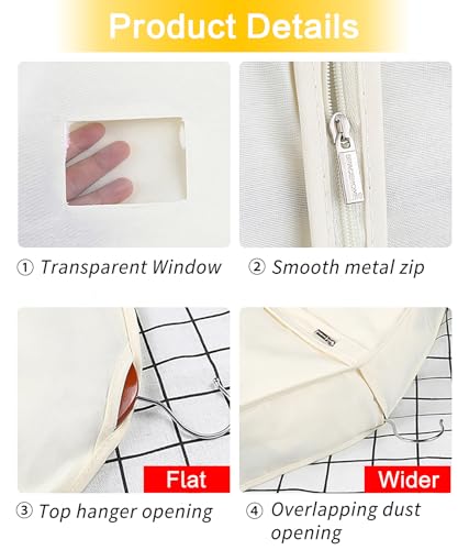 Miniatura 5 de Fundas Para Trajes Y Fundas Para Ropa Bolsas Transpirables De Algodón Para Colgar Ropa Bolsa Antipolillas Para Ropa Fundas Protectoras Para Todas Las Prendas Size:90 58cm,Color:Blanco-Ancho