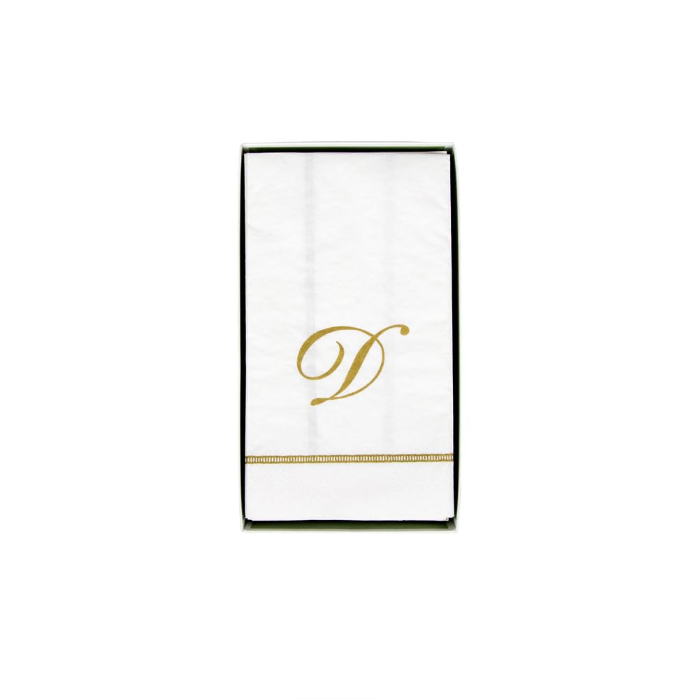 Caspari Hemstitch Script D Initial Guest Towel Napkins - 40 Per Box