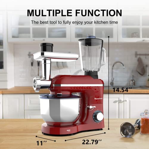 Nurxiovo 3 In 1 Stand Mixer, 850W Tilt-Head 6.5Qt Kitchen Food Mixer, 6 Speed With Pulse Electric Mixer, Multifunction Standing Mixers, Meat Blender And Juice Extracter Red #TOP5
