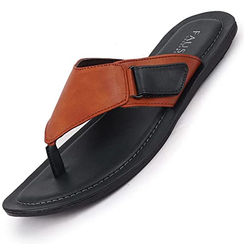 Image of FAUSTO Mens Slip On Sleek Desgined Casual Flip-Flops | Indoor & Outdoor Thong Slippers With Buckle Strap