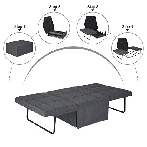 Sofa Bed, Sleeper Chair Bed, 4 in 1 Multi-Function Convertible Chair, Folding Ottoman Guest Bed with 5-Level Adjustable Backrest, Dark Grey
