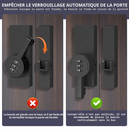 BigKing Loquet avec verrouillage par mot de passe, alliage de zinc, serrure à combinaison mécanique antivol rotative à 180° MK78, verrou pour portes d'abris, garages, armoires (noir) – vue 5