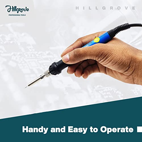 Image of Hillgrove 60W Temperature Controlled Soldering Iron Kit with Solder Wire and Interchangeable Tips Conical Flat Pointed Round for Electronics Repair DIY Professional Use (4-in-1)