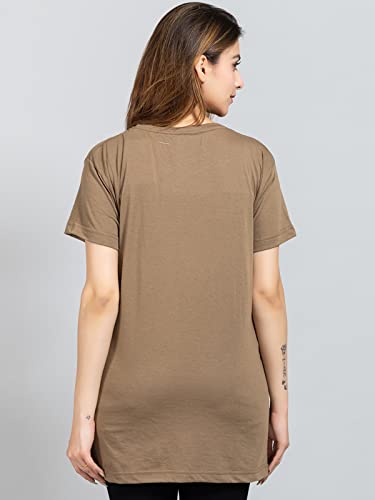 Image of Magknit Fancy Printed Both Side Cut Cotton Blend Half Sleeves and Lightwiegt Trendy Summer Long T Shirt for Women