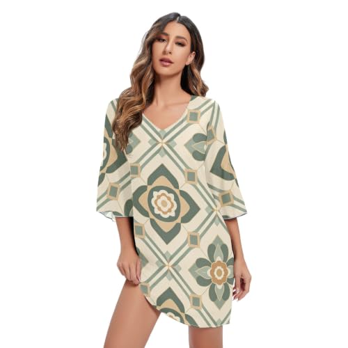 Robe col en V pour femme en mousseline de soie légère coupe fluide et chic