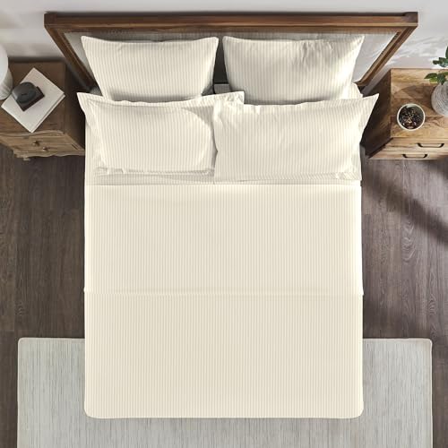 Image of MYTRIDENT Bedsheet for Double Bed, Classic King Size Bedsheet with 2 Pillow Covers, 210TC, 100% Cotton Bedsheet - Pearled Ivory