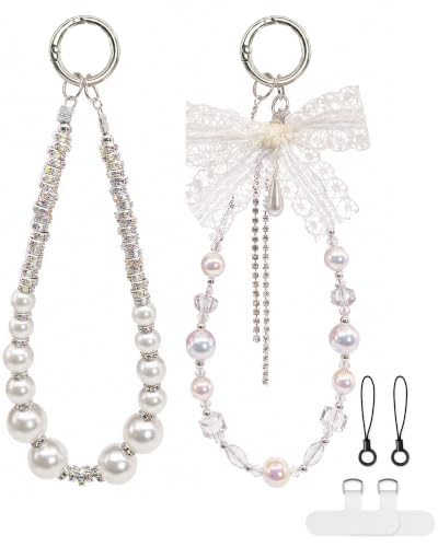 YJUBAOA 2pack Sparkling Phone Charm Beaded Phone Wrist Strap for Women Girl