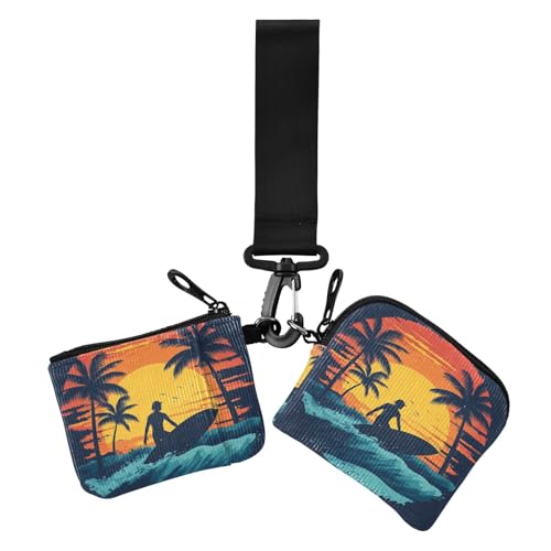 Summer Sunset Sea Wave Women's Change Wallet Card Cases Large Capacity Wristlet Wallet Key Holder with Zipper Pocket for Daily Use 2 Pcs