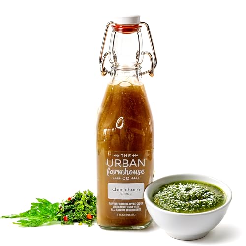 The Urban Farmhouse Co. Chimichurri Shrub Drink, 9 oz — Small-Batch Organic Drinking Vinegar — Raw Apple Cider Vinegar with the Mother, Garlic, Herbs & Spices — Savory Mixer, Marinade, No Sugar Added