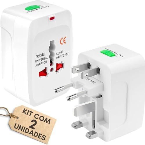 Kit 2 Adaptadores Tomada Universal Viagem Bivolt Premium