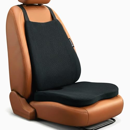 Image of betterhood PosturePro Premium Car Seat Cushion and Backrest Combo | 100% Memory Foam, Cotton Cover, Large Size | Lumbar Coccyx Pillow + Back Support for Back, Tailbone Pain Relief | Ergonomic (Black)