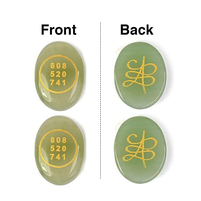Image of Pre Energized Natural Superior Green Aventurine with Angle number & Zibu Symbol Cabochon Coin for Good Luck for Money and Relationship Certified Feng Shui Both Side 2 Pcs