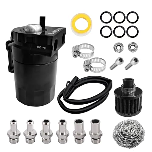 DWARFOO Oil Catch Can Oil Catch Tank Oil Separator Catch Can with Hose Kit Universal Oil Catch Can Tank Polish Baffled Reservoir 300ml Oil Catch Can Tank Kit Universal for Car Truck Engine (Black)