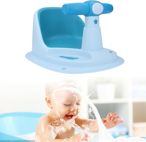 Image of Sevia Baby Bath Seat 6 Months & up, Bath Seat for Baby, Toddler Bath Seat with Suction Cups, Non-Slip, Detachable Cute Portable Toddler Shower Chair Provides Backrest Support (Blue)
