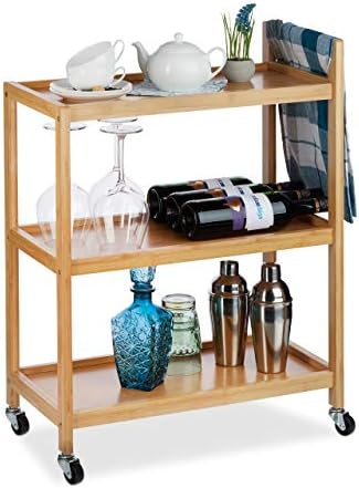 Relaxdays Carrito Cocina con 3 Niveles, Bambú, Marrón, 76 x 58 x ...