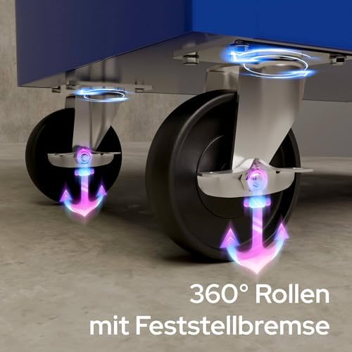Bild 3 - Arebos Werkstattwagen 7 Schubfächer | Werkzeugwagen zentral abschließbar inkl. 2 Schlüssel & Antirutschmatten | kugelgelagerte Schubladen | 2 Rollen mit Feststellbremse | Blau