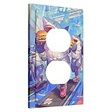 Shark Workout Light Switch Cover Plates/Outlet Covers, Fun Blue Gym Sharks with Burgers for Wall Accents, Thermoplastic Wall Plates, Standard Size Single Duplex Outlet