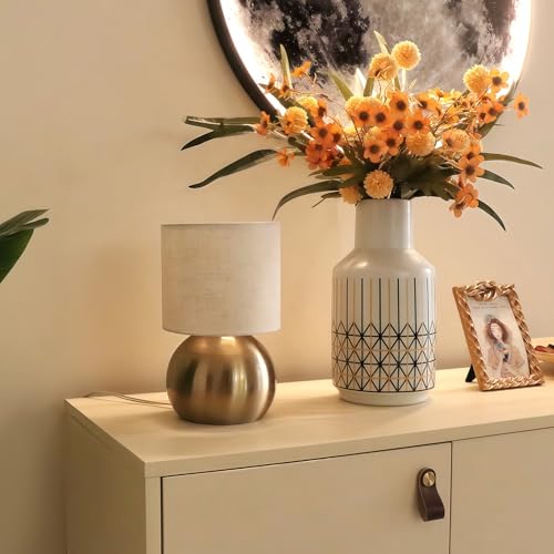 LHYueTong Modern Golden Small Table Lamp with Cotton Linen Shade, H 10.4 inch LED Desk Light, One-Button Switch for Bedroom, Living Room, Nightstand, Includes Warm Light Bulb by LHYueTong - Image 8