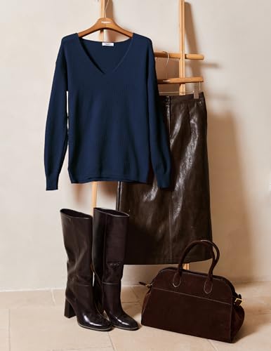 Image of Zeagoo Womens Sweaters Fall Trendy Casual Long Sleeve Shirt Lightweight V Neck Off Shoulder Crochet Pullover Top Outfit