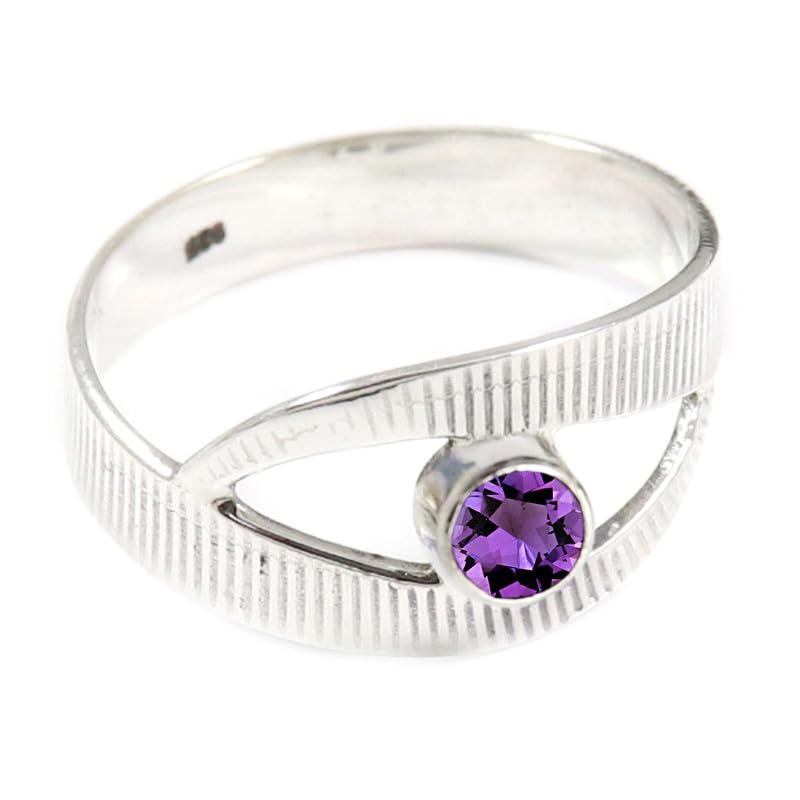 TSR367AA - Anillo de plata de ley para hombre y mujer, hecho a mano, para hombre y mujer, Petite, Metal Piedra preciosa., Amatista