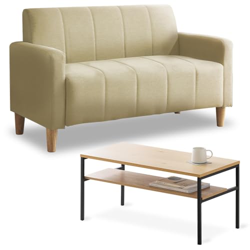 【新生活ソファー&テーブル】ソファ 2人掛け ベージュ FBS-2P &テーブル ローテーブル HIROBIROシリーズ