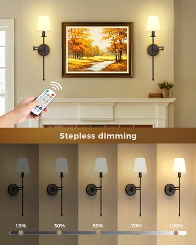 Image of Joosenhouse Black Wireless Wall Sconces Set of 2, Battery Operated Wall Lights with Remote Control, 9 RGB Color Options, 24.8 inch Dimmable Wall Lights for Hallway, Bedroom, Living Room