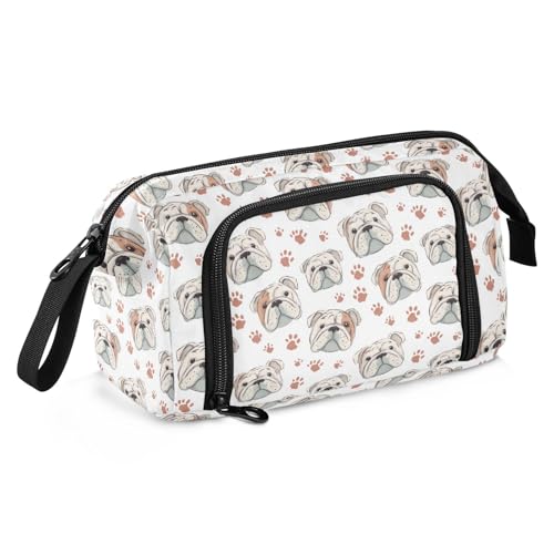 Image of English Bulldog Dog Paw Print Pencil Bag with Unique Side-Open Mouth Design Large Capacity for 40-60 Pens Ideal for Students Writers Artists Travel Office & School Supplies