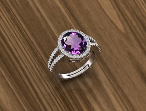 Image of LMDPRAJAPATIS 9.25 Ratti 8.50 Carat Natural Amethyst Gemstone Silver Plated Ring Oval Cut Gift for Womens And Girls