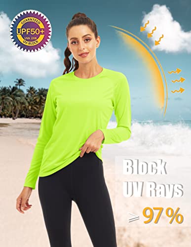 Magcomsen Woman Athletic Top Fitted Running Shirts Women Sun Protection Shirts For Women Lightweight Shirts Long Sleeve Shirts For Women Fluorescent Green #TOP2