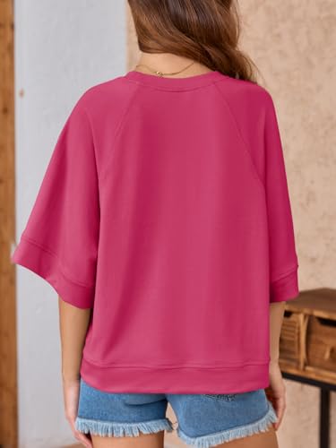 Image of Tankaneo Womens Oversized Half Sleeve T-Shirts Crew Neck Boxy Basic Tees Tops Summer Casual Loose Fit Tunic Shirts