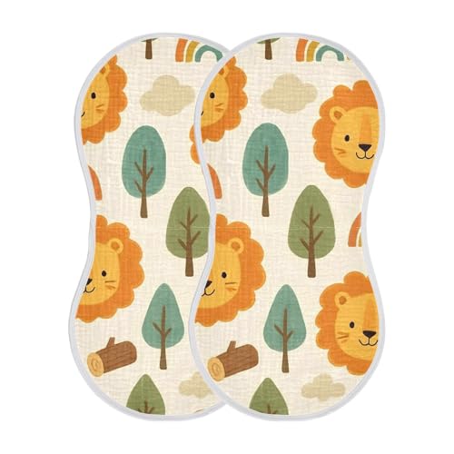 4 Pack Baby Burp Cloths, Soft Absorbent Burping Cloths for Babies, Cotton Milk Spit Up Rags, Large Size for Newborns, Baby Boys and Girls (Cartoon Lion)3