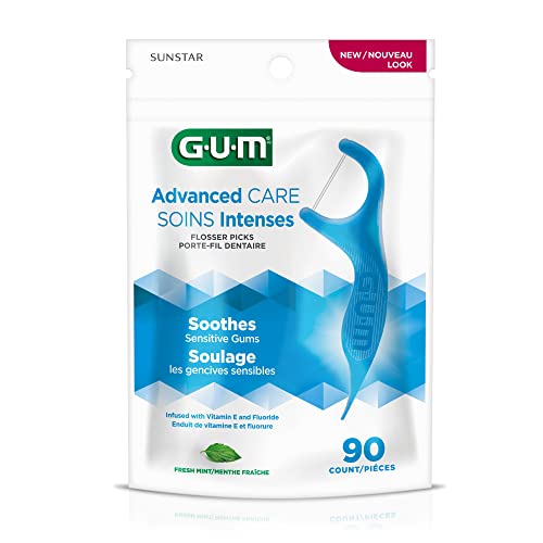 Gum - 888Df Advanced Care Flossers, Fresh Mint Dental String Floss Picks, Vitamin E & Fluoride, 90 Count #TOP1