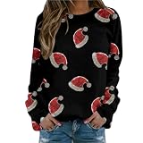 Sweater Damen Elegant Basic Langarmshirt Weihnachtspulli übergroße Sweatshirt Frühling Herbst Rundhals Lange Ärmel Pullover Frauen Langarm Oberteile Oversize Tunika Tops Hoodie Loose Crewneck
