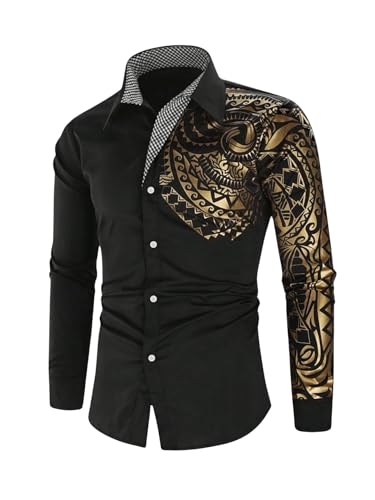 Men's Button Down Dress Shirts Graphic 70s Long Sleeve Vintage T Shirt Tops