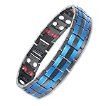 MagEnergy Titanium Steel Magnetic Bracelets for Men,4 Element Double Row Ultra Strength Magnets Wristband Magnetic Brazaletes with Adjustable Links Removal Tool & Jewelry Gift Box (Two Blue-4)