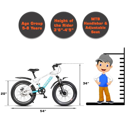 Image of Vaux Stryker 20inch Cycle for Kids 5 to 8 Years with Front Suspension, 20T Bicycle for Girls & Boys with Dual Disc Brakes, 12 inch Steel Frame, Alloy Rims, 20 * 2.40 Tyres(White-Blue)