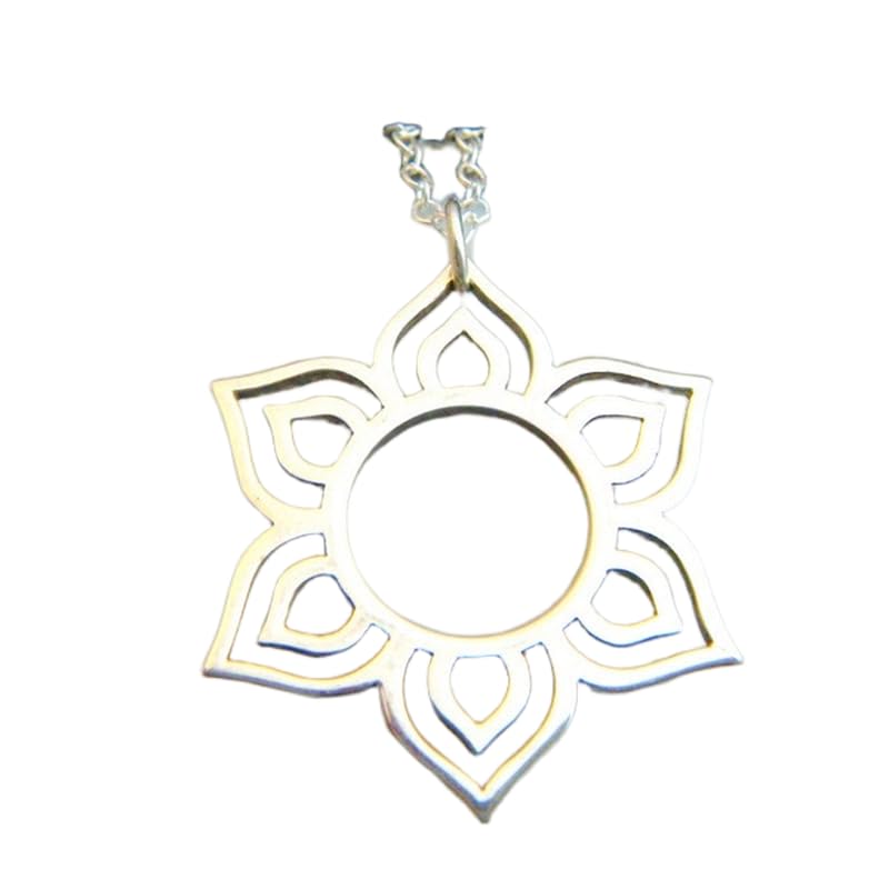 Collar de flor de loto en plata de ley 925 con colgante de sol yoga de 3,1 cm y cadena de 45 cm