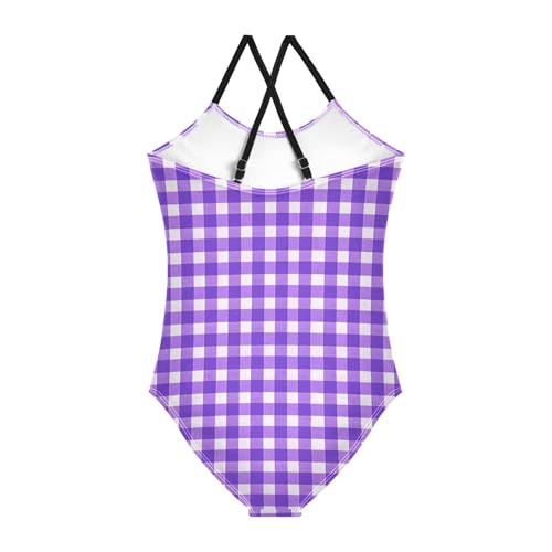 Checked Pattern Girls One Piece Swimsuits Quick Dry Beach Swimwear Bathing Suit2