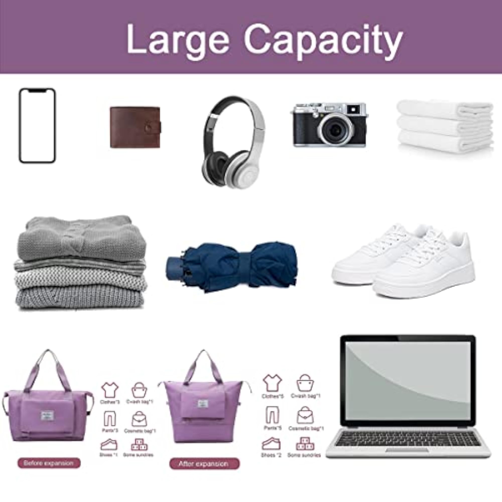 Expandable Space Weekender Bag, Waterproof and Lightweight