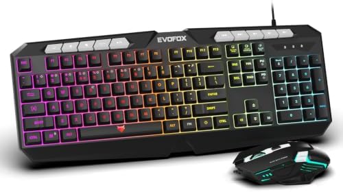 EvoFox Deathray V2 Gaming Keyboard and Mouse Combo | 6 Zone RGB Backlighting, 19 Anti Ghosting Keys, Membrane Keys, Ergonomic, Full-Size | 6 Buttons, 8 Color LED Lighting, Upto 7200 DPI (Mouse Wired)
