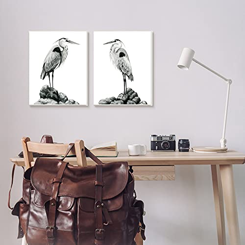 Image of 'Great Herons Standing Rocks Bird Portraits'| 2pc Wall Plaque Art Set