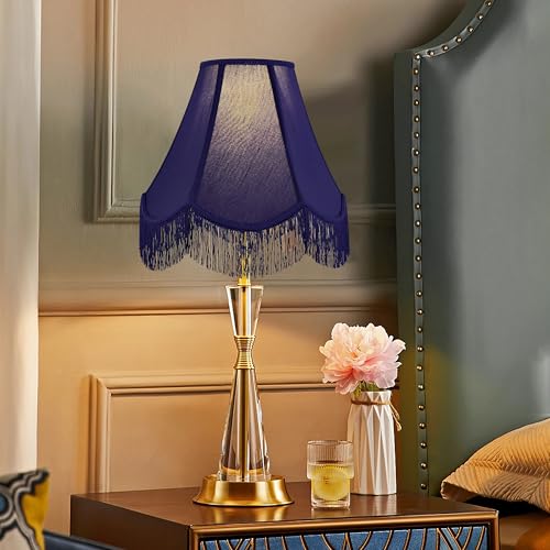GO&SO Blue Silk Bell Lamp Shades Petal Edge Braid with Blue Fringe Trim, 6"x13"x10.6"(Spider), Victorian Scalloped Lamp Shade Hand Crafted, Replacement Lamp Shades for Table, Floor Lamps,Easy Assembly by GO&SO - Image 6