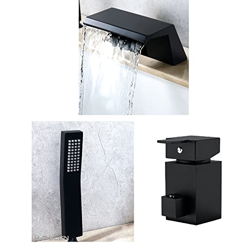 Robinet de remplissage de baignoire cascade noir avec douchette