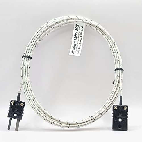 Thermocouple Extension, Type-J, Fiberglass Insulation, 12ft, Mini-Female to Mini-Male