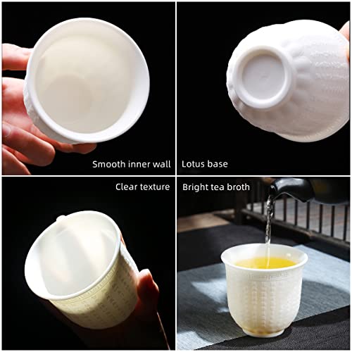 Weopycj Japanese Ceramic Tea Cups White,Traditional Chinese Gongfu Tea Cups Set Of 2,Porcelain Buddhist Heart Sutra Teamugs,Sake Coffee Cappuccino Espresso Cups 6.5Oz #TOP3