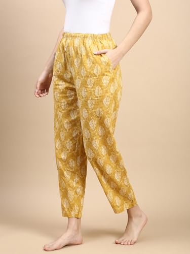 Image of KRYPTIC Women's 100% Pure Cotton Woven Pyjama | Mid Rise Relaxed Fit Full Length Nightwear Pant with Elasticated Drawstring Waistband & Side Pocket | Comfortable Lounge, Sleepwear & Casual Bottom Wear