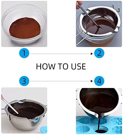 PandaHall Stainless Steel Double Boiler Pot, 600ml/20oz Melting Pot with Long Handle Spoons for Butter Chocolate, Candy, Butter Cheese, Candle, Soap and Wax Making Kit