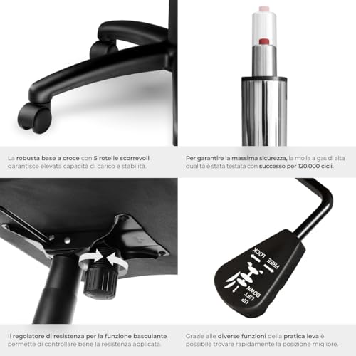 Tectake® Sedia Ergonomica Da Ufficio, Sedia Gaming Con Ruote, Sedia Scrivania Con Base Robusta, Poltrona Con Imbottitura Spessa, Poltrona Gaming, Adattamento Ottimale - Nero/Blu - 7